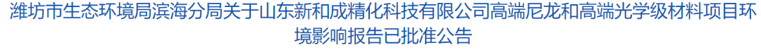 山东新和成10万吨己二腈+10万吨己二胺项目公告