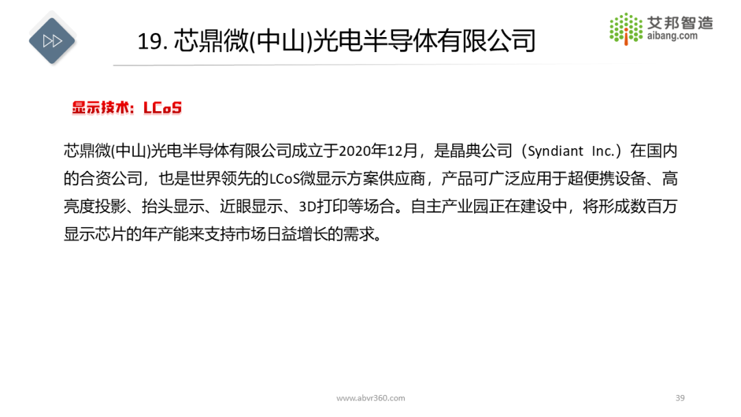 AR/VR微显示技术及43家显示面板供应商