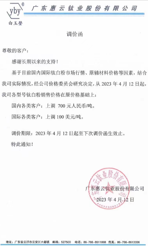 疯狂！多家企业同日发函调涨，最高涨1000，钛白粉行业再迎涨价潮